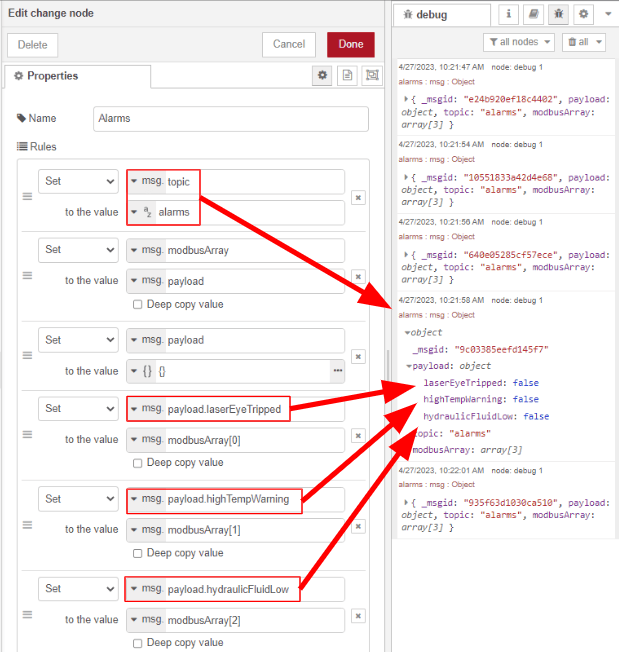 Configuring the Modbus node