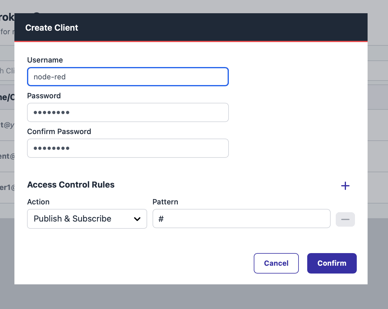 Interface for setting MQTT client details and credentials